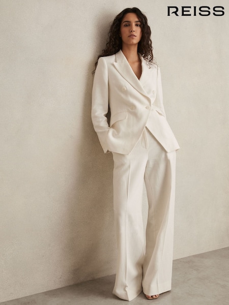 Reiss White Devon Petite Linen-Blend Double-Breasted Suit Jacket (AP8498) | £280