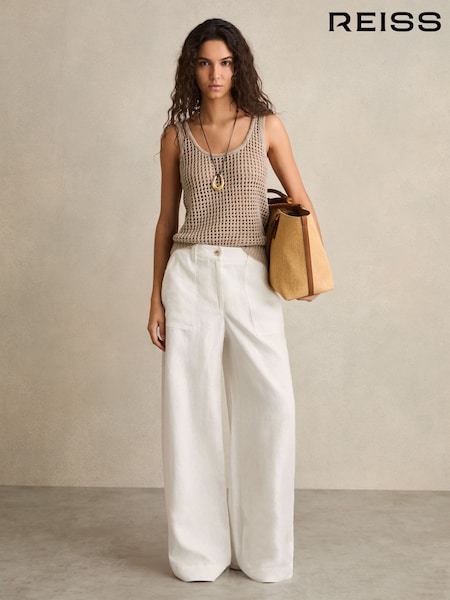 Reiss White Ashby Linen-Cotton Wide-Leg Trousers (AP8527) | £150