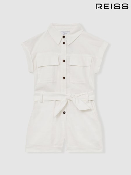 Reiss Ivory Zoe 13-14 yrs Cotton-Linen Belted Playsuit (AP8536) | £75