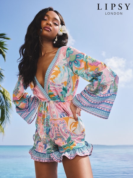 Lipsy Multi Printed Beach Cover-Up Playsuit (AP8547) | £38