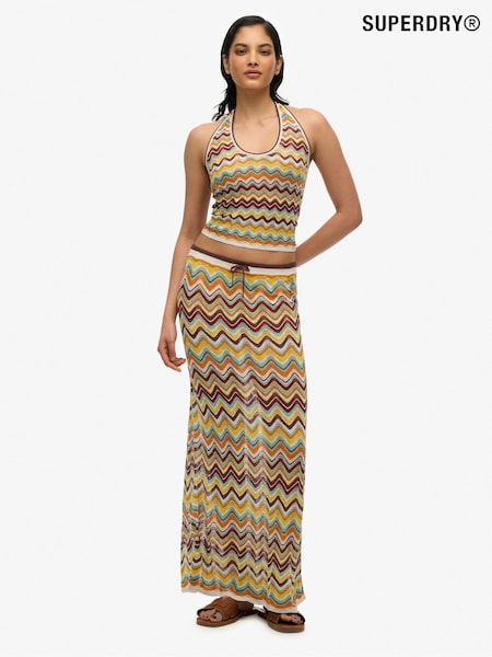 Superdry Yellow Zig Zag Crochet Knit Column Maxi Skirt (AP8566) | £55
