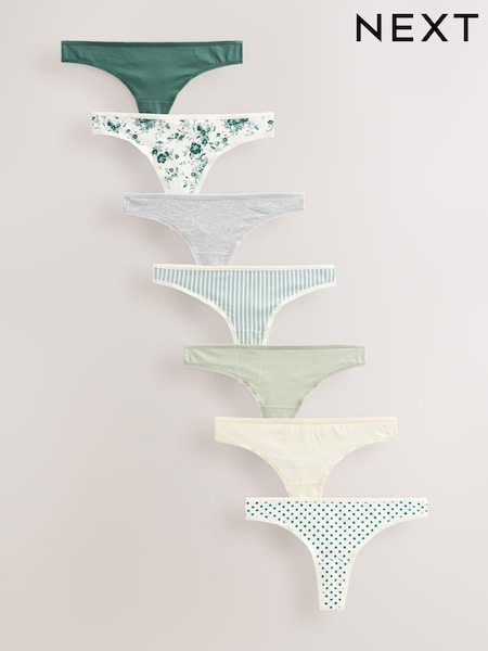 Green Floral Print Thong Rich Knickers 7 Pack (AP8745) | £13