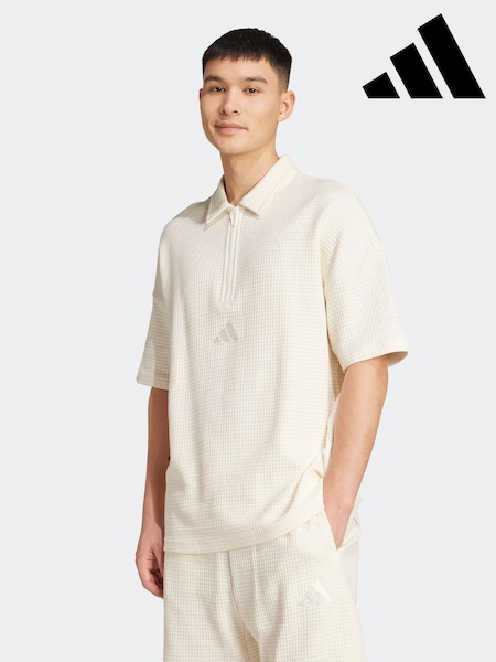 adidas White All Szn Waffle Knit Half Zip Polo Shirt (AP9153) | £35