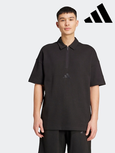adidas Black adidas All SZN Waffle Knit Half-Zip Polo (AP9159) | £35