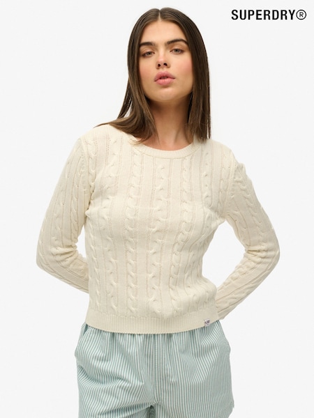 Superdry Cream Essentials Slim Cable Knit Crew Neck 100% Cotton Jumper (AP9211) | £35
