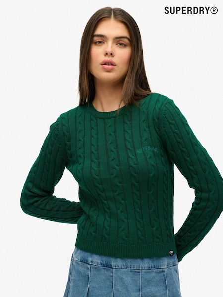 Superdry Green Essentials Slim Cable Knit Crew Neck 100% Cotton Jumper (AP9212) | £35
