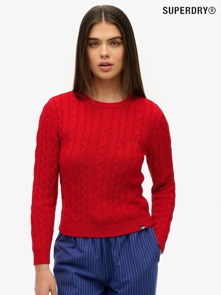 Superdry Red Essentials Slim Cable Knit Crew Neck 100% Cotton Jumper (AP9214) | £35
