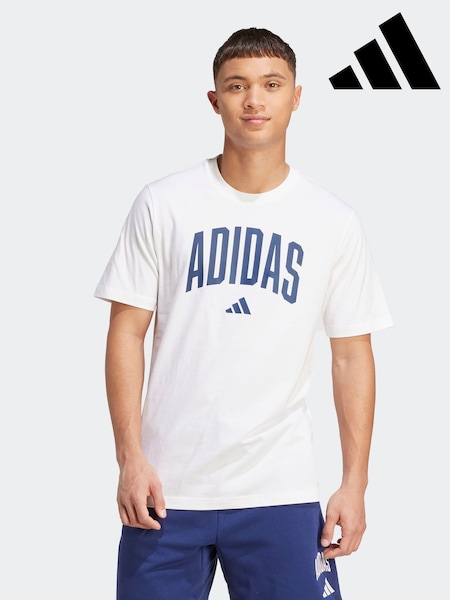adidas White Collegiate Lineage Graphic Print 100% Cotton T-Shirt (AP9418) | £0