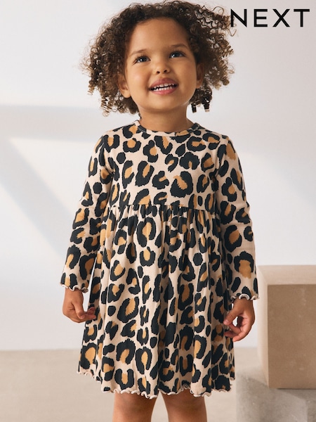 Animal Print Long Sleeve Ribbed Dress (3mths-7yrs) (AP9445) | £8 - £10
