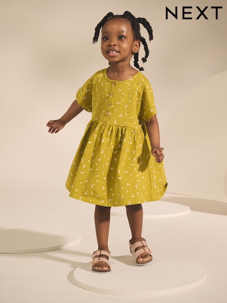 Olive Green Short Sleeve Jersey Summer Dress (3mths-7yrs) (AP9455) | £7 - £9
