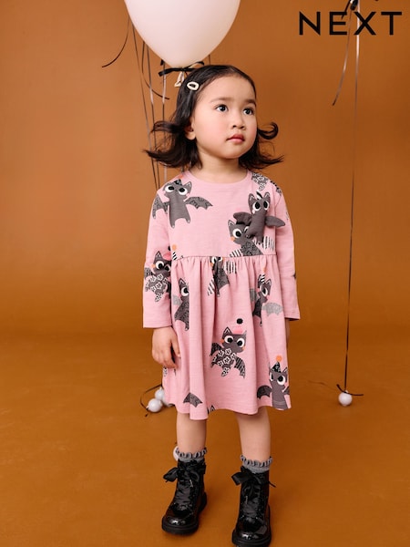 Pink Halloween Long Sleeve Embellished Dress (3mths-7yrs) (AP9466) | £9 - £11