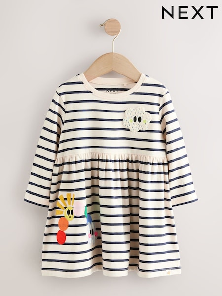 Rainbow Stripe Long Sleeve Embellished Dress (3mths-7yrs) (AP9467) | £9 - £11