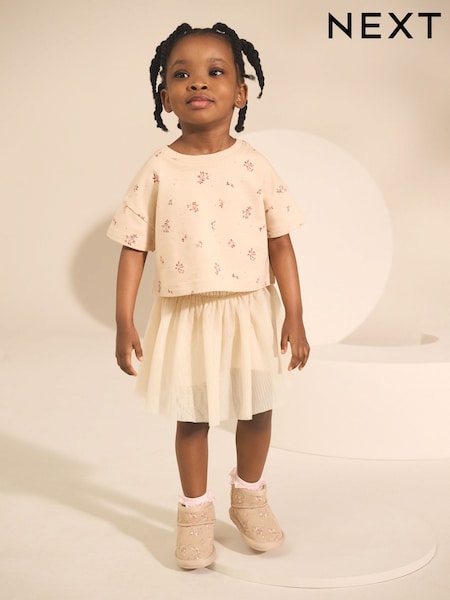 Cream Floral Print Short Sleeve Top and Skirt Set (3mths-7yrs) (AP9484) | £13 - £17