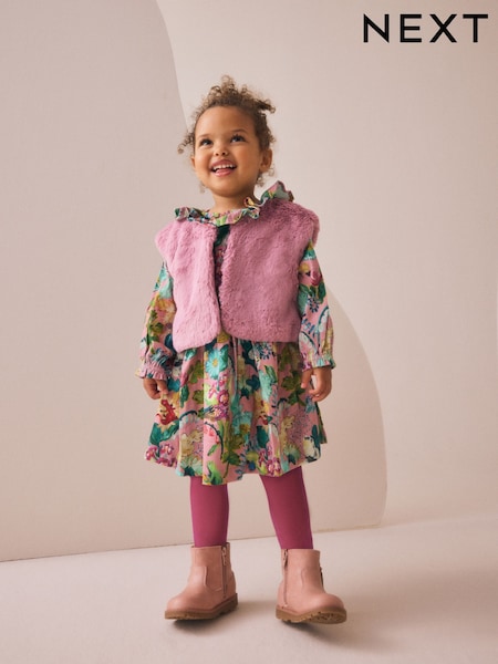 Pink Floral Dress & Gilet 3 Piece Set (3mths-7yrs) (AP9495) | £28 - £32