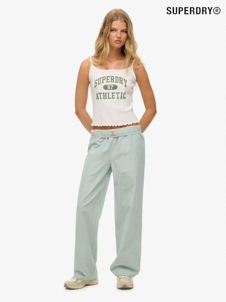 Superdry Green/White Stripe Elastic 100% Cotton Trousers (AP9583) | £35