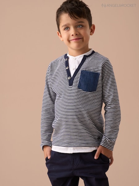 Angel & Rocket Blue Tao Smart Henley Mock 100% Cotton Shirt (AP9858) | £22 - £29