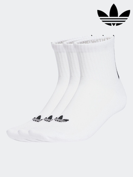 adidas Originals White 3 Stripe 3 Pack 1/4 Socks (AP9885) | £12