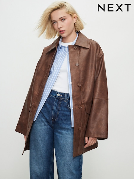 Chocolate Brown Faux Leather Jacket (AR0011) | £65