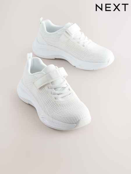 White Elastic Lace-Up School Trainers (AR0207) | £22 - £31