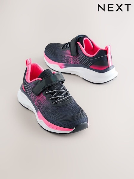 Navy/Pink Elastic Lace-Up School Trainers (AR0209) | £22 - £28