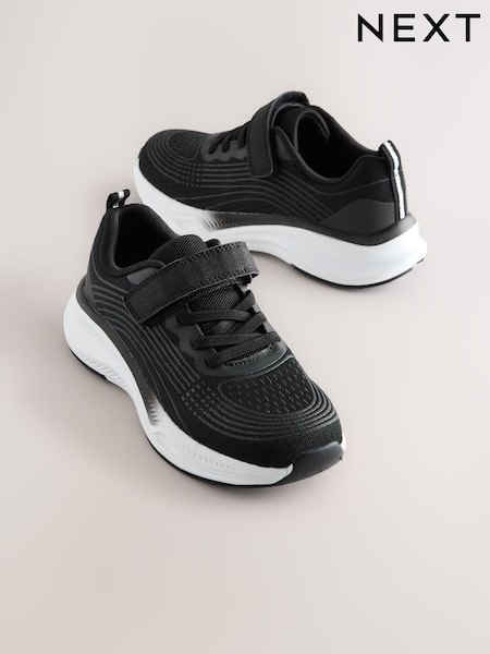 Black Elastic Lace-Up School Trainers (AR0210) | £22 - £29