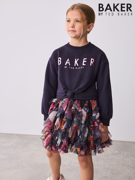 Baker by Ted Baker Navy Mesh Skirted Sweat Dress (AR0459) | £38 - £45