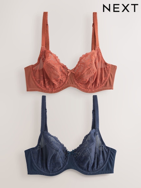Navy/Rust Non Pad Balcony DD+ Lace Bras 2 Pack (AR0516) | £30