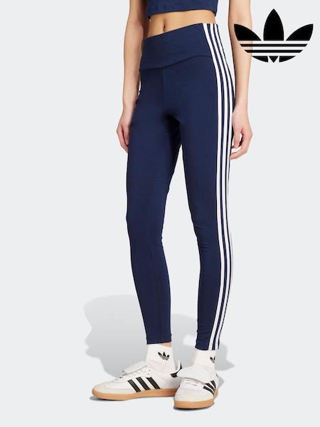 adidas Originals Blue Adicolour 3-Stripes Cotton Leggings (AR0566) | £30