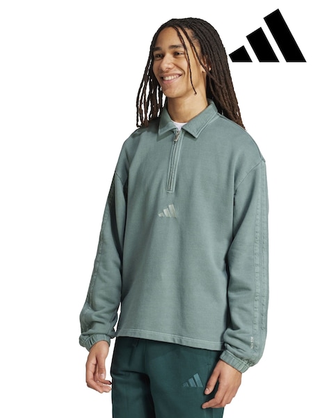 adidas Green All SZN French Terry Washed Half-Zip Sweater (AR0634) | £50