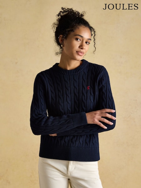 Joules Classic Cable Navy Cotton Crew Neck Jumper (AR0694) | £49