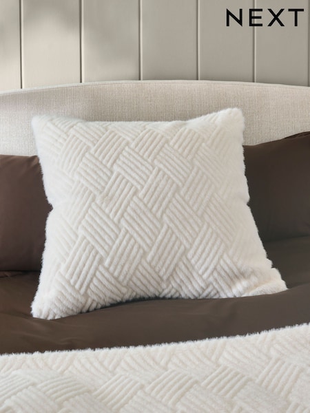 Ivory 59 x 59cm Basset Embossed Faux Fur Cushion (AR0864) | £18