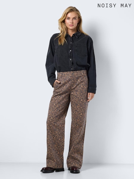 NOISY MAY Brown Leopard Print Straight Leg Jeans (AR1137) | £38