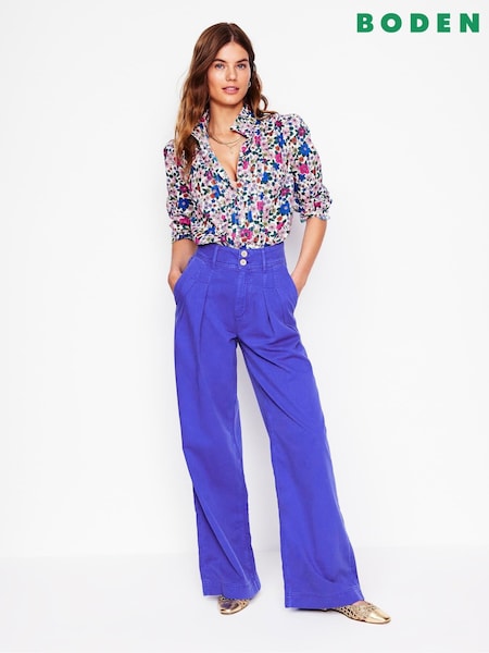 Boden Blue Brompton Wide Leg 100% Cotton Trousers (AR1347) | £110