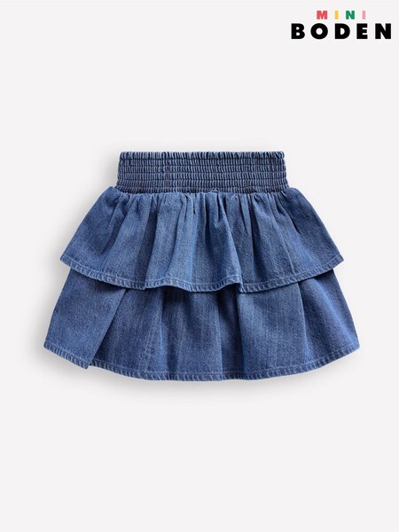 Boden Blue Tiered Woven 100% Cotton Skirt (AR1419) | £27 - £32
