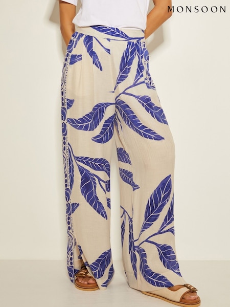 Monsoon White Dinah Leaf Print Trousers (AR1453) | £49