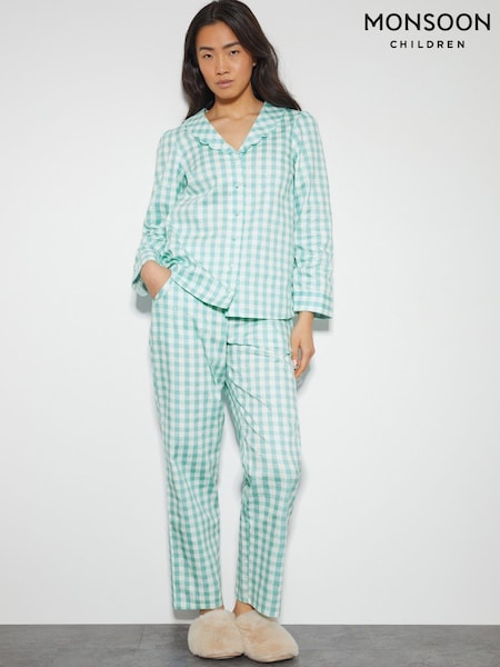 Monsoon Blue Clementine Gingham 100% Cotton Pyjamas Set (AR1456) | £59