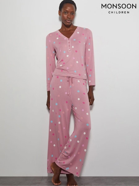 Monsoon Pink Sabrina Spot Long Pyjamas Set (AR1470) | £55