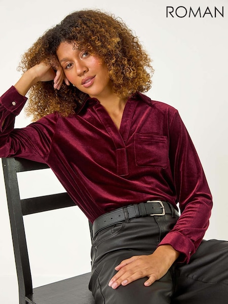 Roman Red Collared Velvet Stretch Shirt (AR1494) | £38