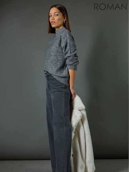 Roman Grey Sequin Detail High Neck Jumper (AR1523) | £40