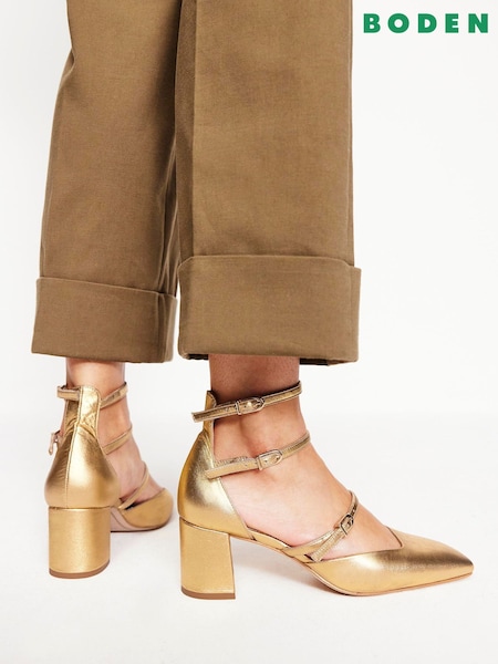 Boden Gold Multi Strap Block Heel Pumps (AR1680) | £140
