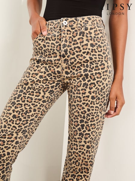 Lipsy Leopard High Waist Straight Leg Jeans (AR1689) | £52