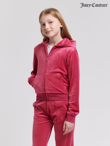 Juicy Couture Pink Pink Girls Tonal Velour Zip Up Hoodie (AR1815) | £70