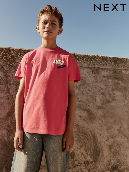 Red Surf Simple Short Sleeve 100% Cotton T-Shirt (3-16yrs) (AR1879) | £4.50 - £7.50