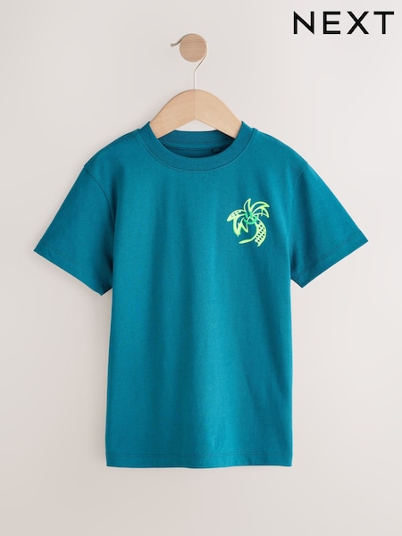 Teal Blue Palm Simple Short Sleeve 100% Cotton T-Shirt (3-16yrs) (AR1882) | £4.50 - £7.50