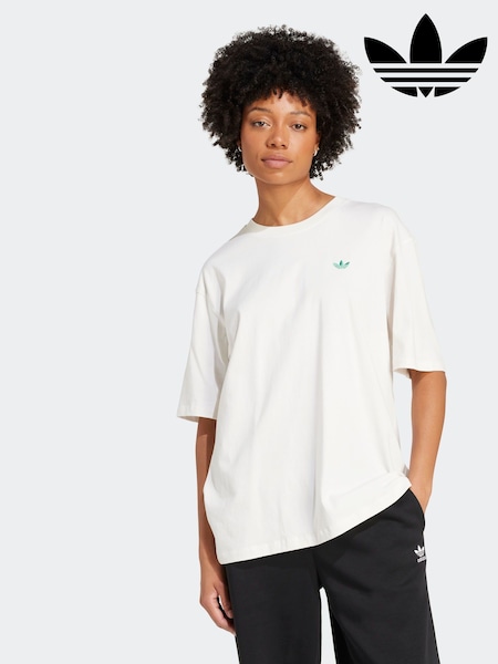 adidas Originals White Graphic Tennis Boyfriend 100% Cotton T-Shirt (AR1944) | £30