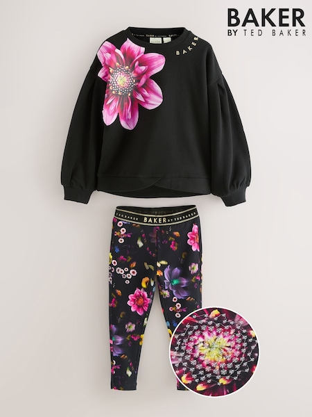Baker by Ted Baker Flower Print Black Sweat Top and Leggings Set 2 Piece (AR2157) | £34 - £37