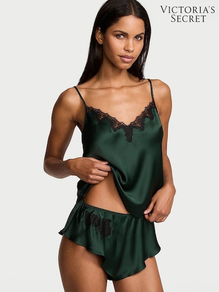 Victoria's Secret Botanical Green Satin Lace Trim Cami Set (AR2189) | £59