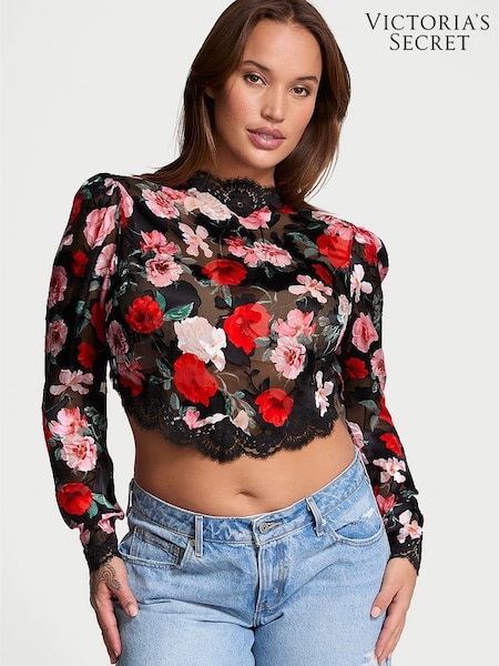 Victoria's Secret Black Floral Atelier Bolero Crop Top (AR2191) | £169