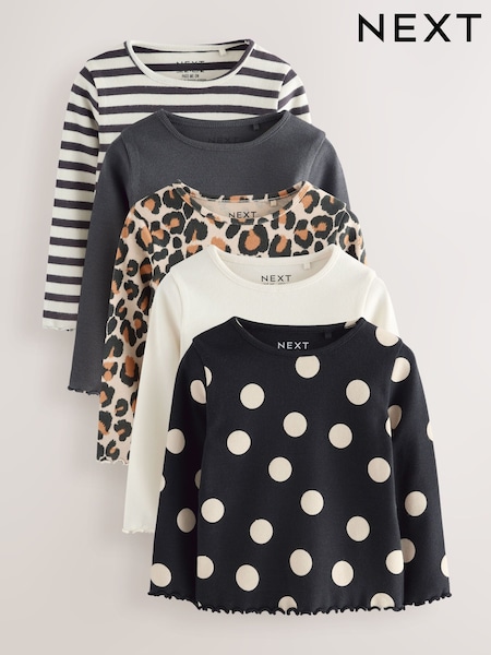 Black/White Long Sleeve Rib Tops 5 Pack (3mths-7yrs) (AR2231) | £23 - £27