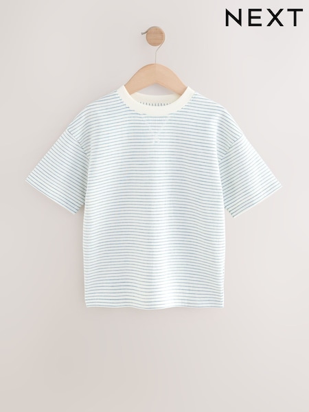 Blue/ Cream Short Sleeve Textured Stripe T-Shirt (3-16yrs) (AR2321) | £8 - £11